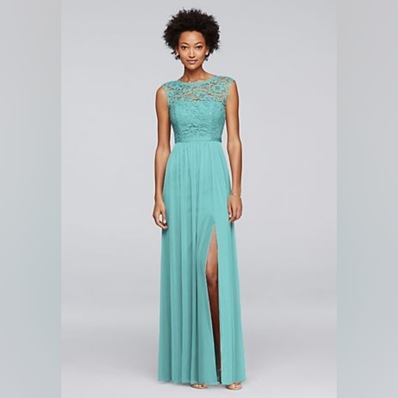 David's Bridal Dresses & Skirts - David's Bridal Aqua lace bodice maxi gown size 4